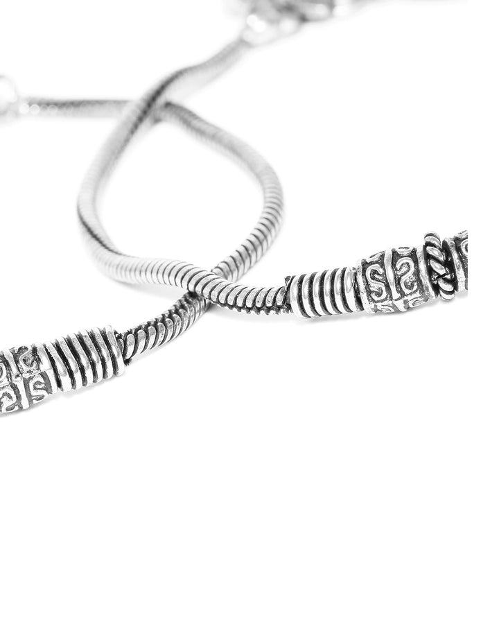 Set Of 2 Oxidised Silver Plated Textured And Spiral Pattern Anklets