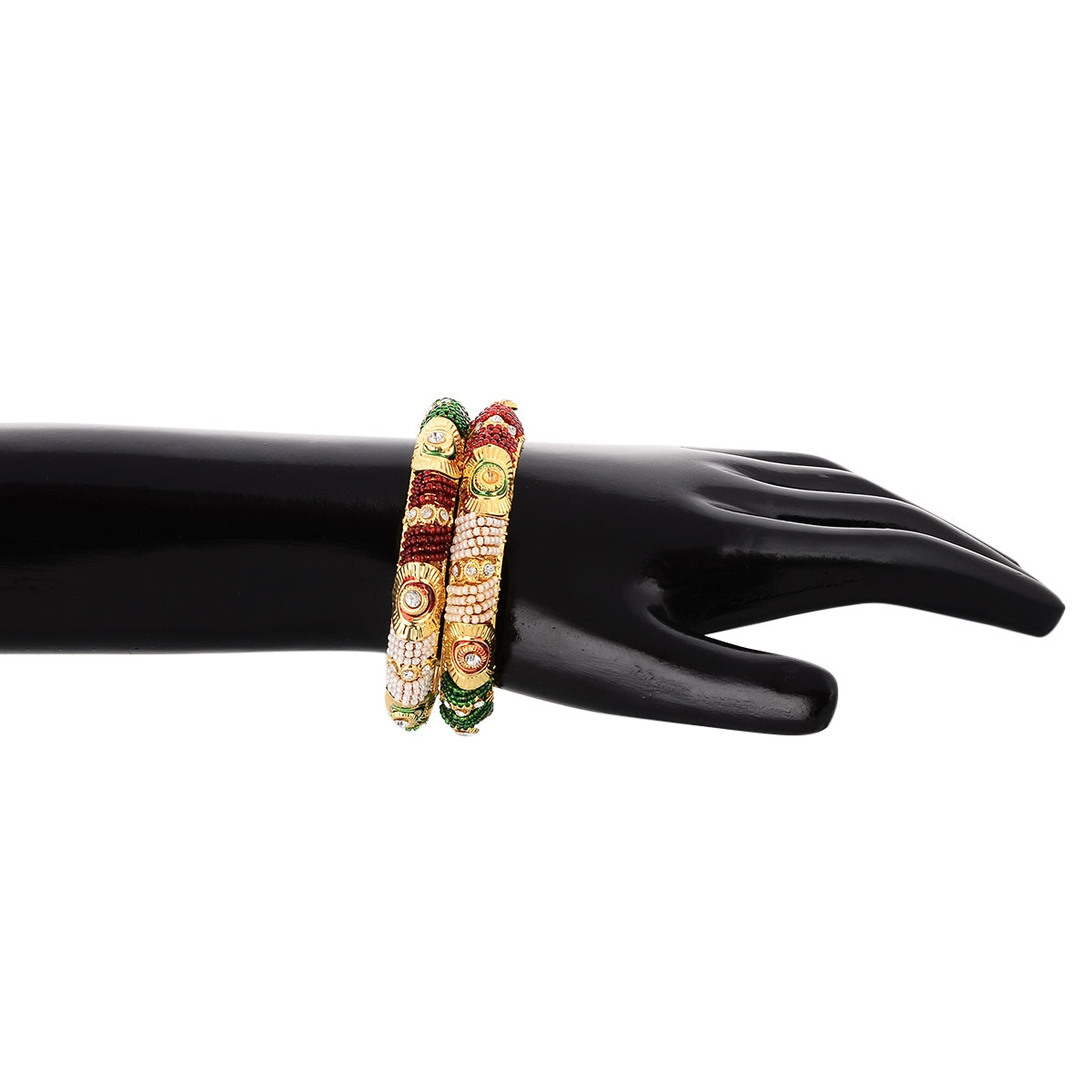 Set Of 2 Gold-Plated Red & Green Beaded Bangles