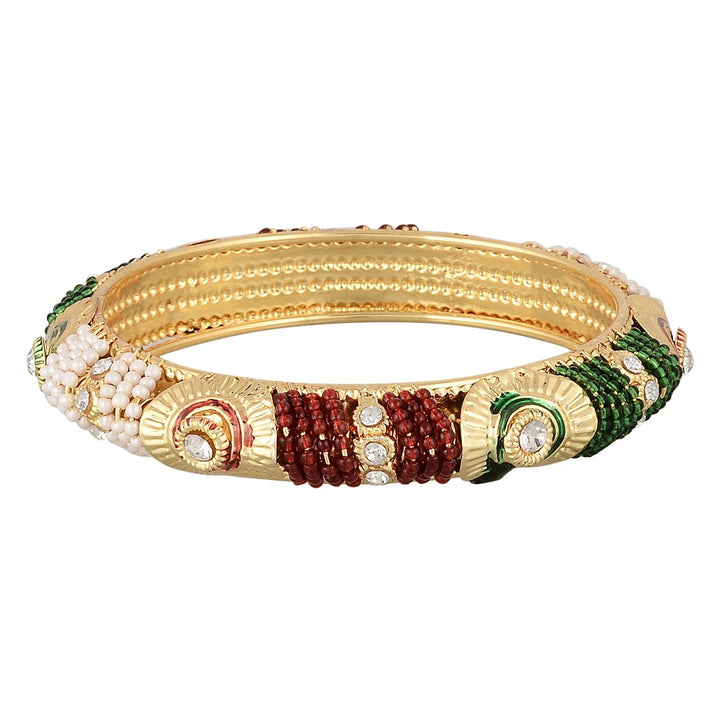 Set Of 2 Gold-Plated Red & Green Beaded Bangles