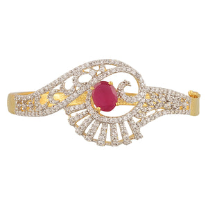 Matte Gold Kundan And Ruby Studded Floral Openable Broad Bracelet