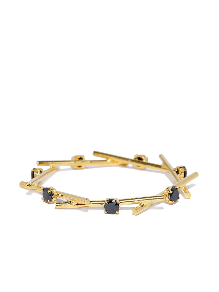 Gold-Plated Black Stones Studded Bangle-Style Bracelet