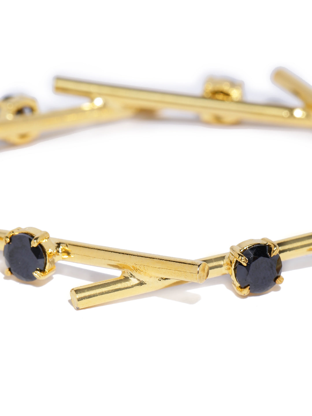 Gold-Plated Black Stones Studded Bangle-Style Bracelet
