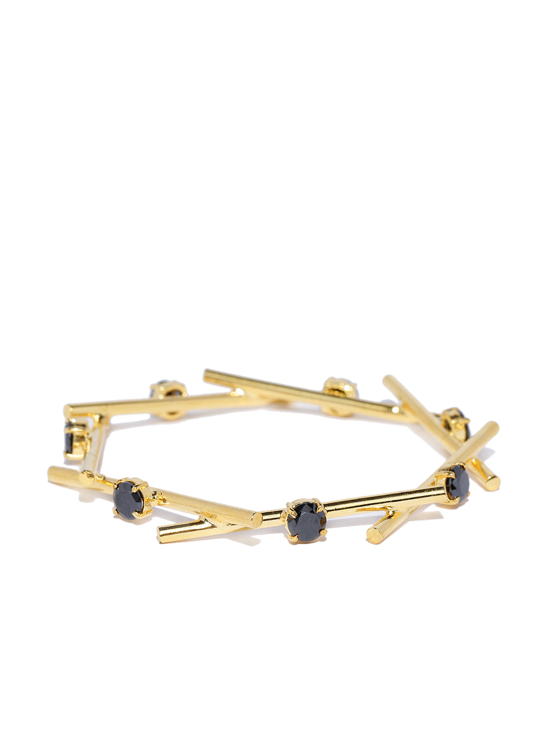 Gold-Plated Black Stones Studded Bangle-Style Bracelet