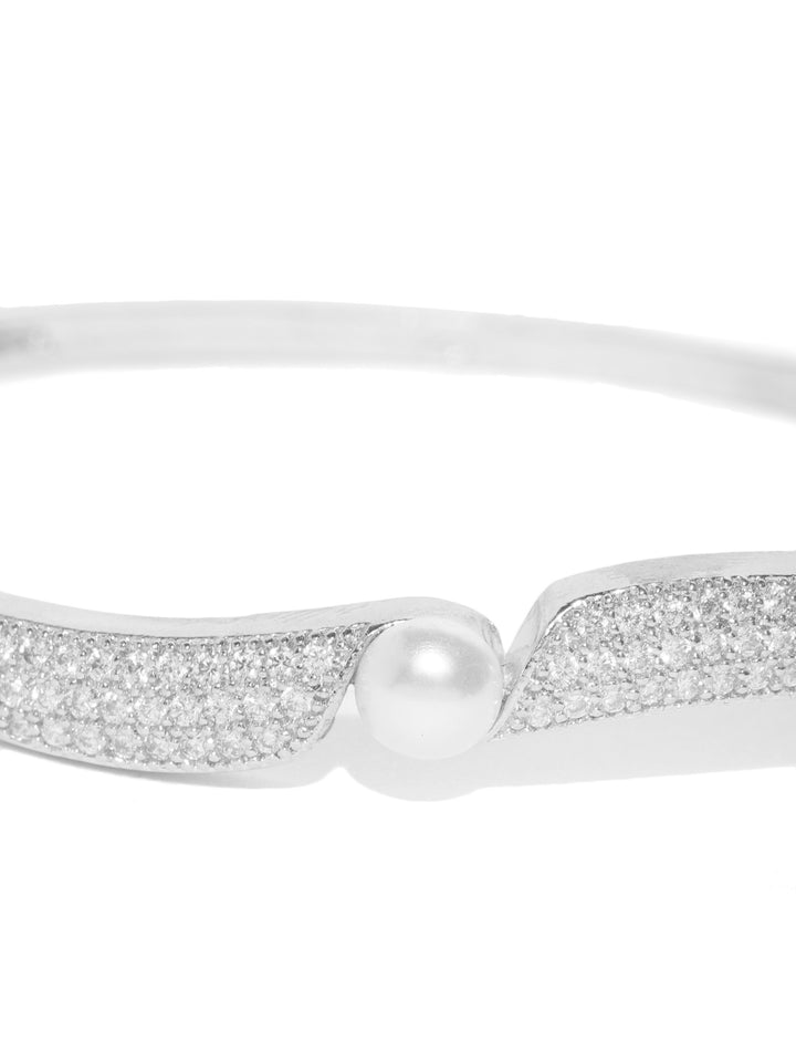 Silver-Plated American Diamond and Pearls Studded Bracelet