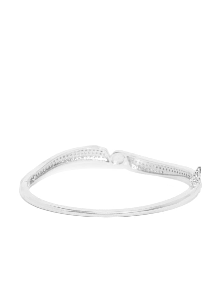 Silver-Plated American Diamond and Pearls Studded Bracelet