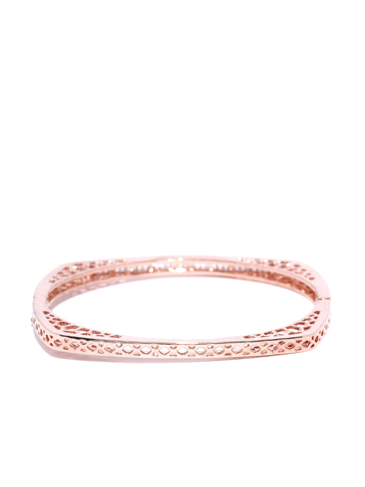 Rose Gold-Plated American Diamond Studded Bracelet in Square Shape