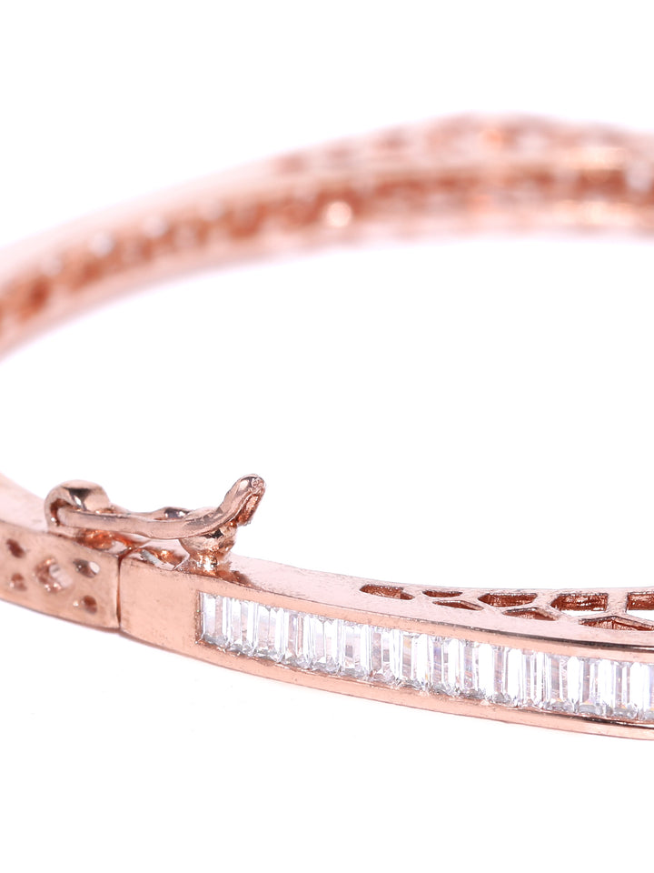 Rose Gold-Plated American Diamond Studded Bracelet in Square Shape