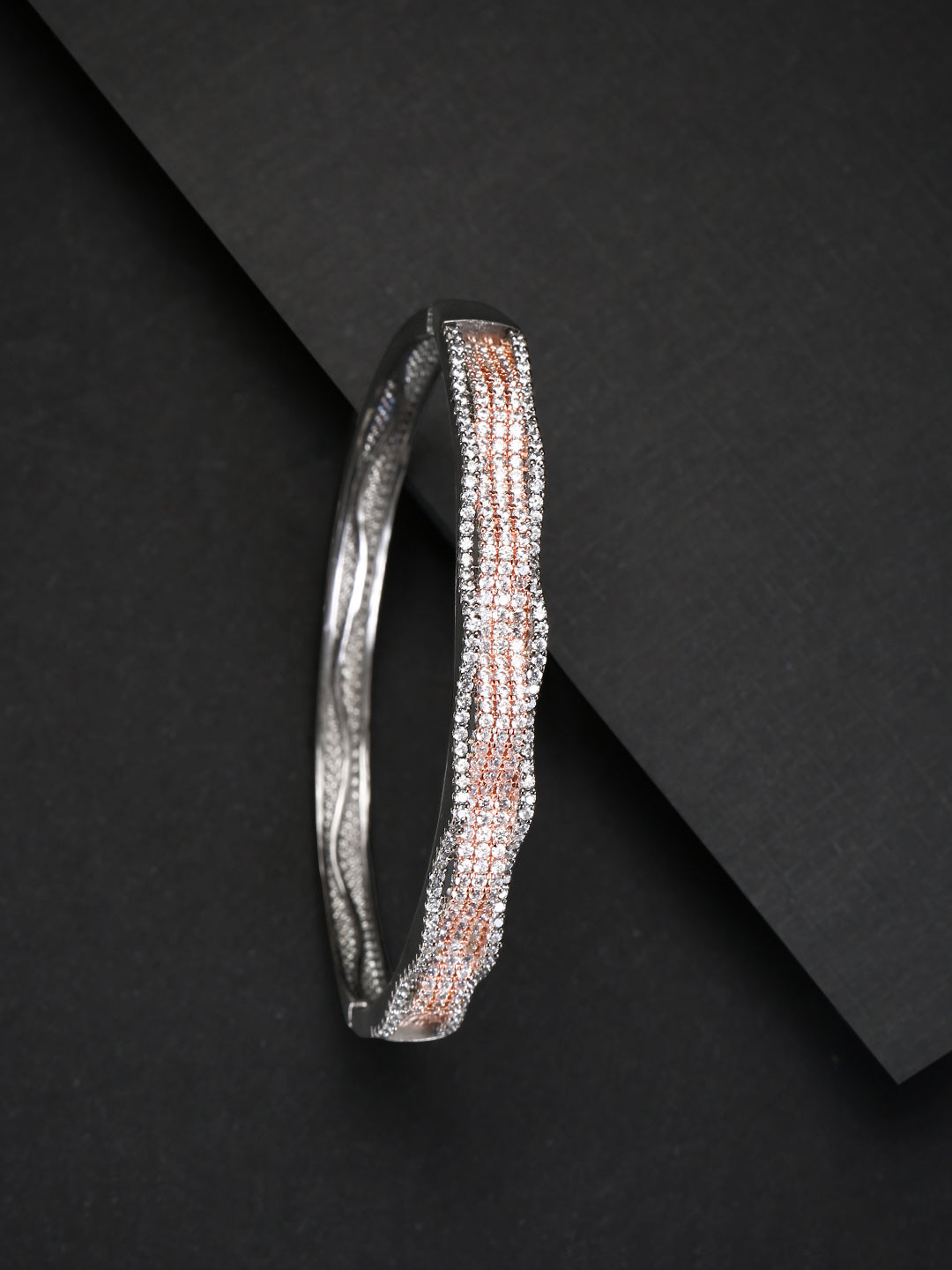 Gunmetal-Plated American Diamond Studded Bracelet
