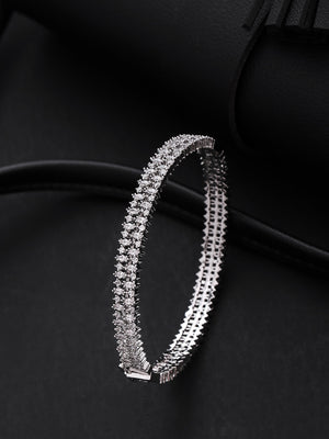 Sleek Charm-Silver-Plated American Diamond Studded Bracelet