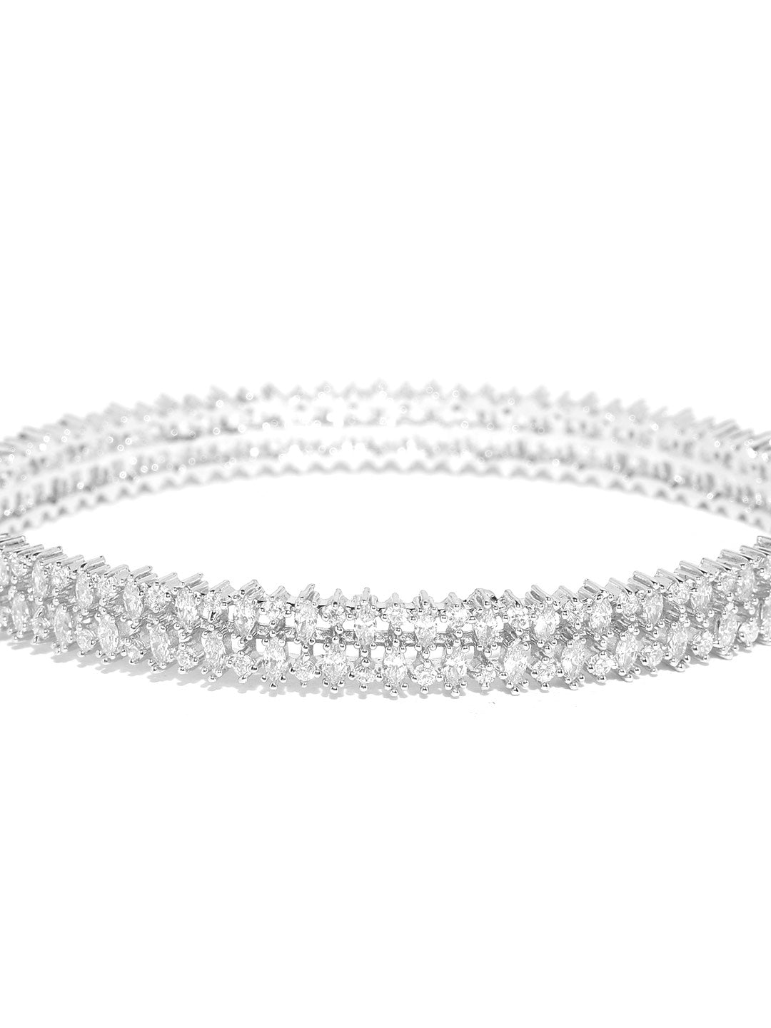 Sleek Charm-Silver-Plated American Diamond Studded Bracelet