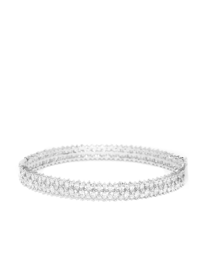 Sleek Charm-Silver-Plated American Diamond Studded Bracelet