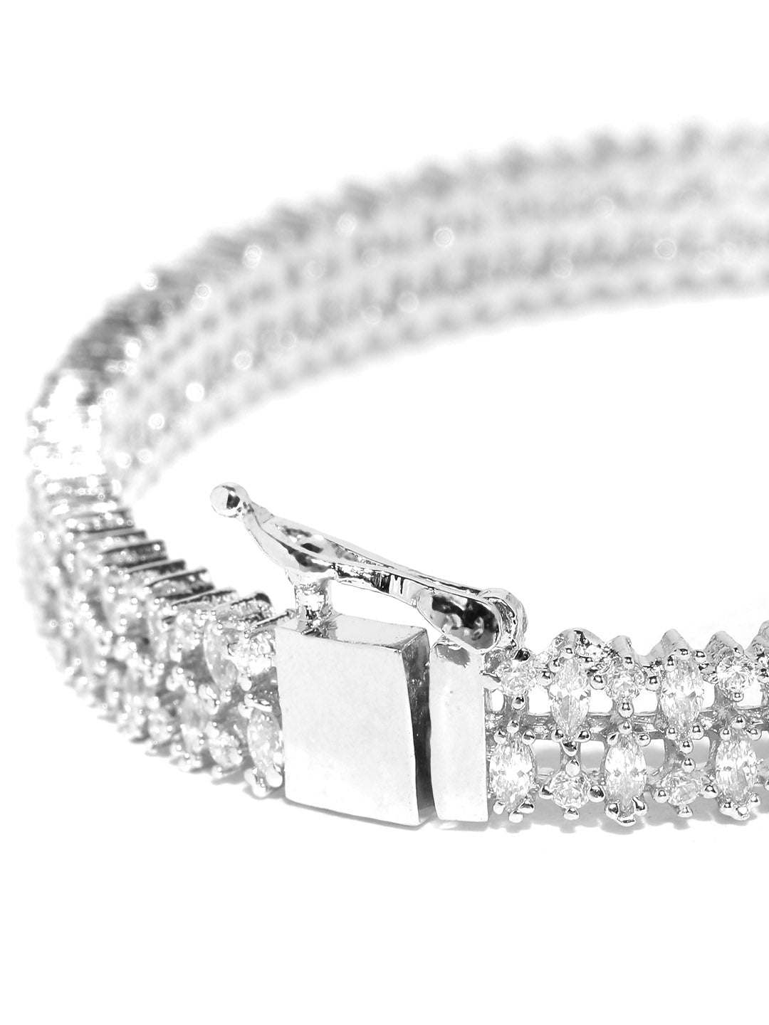 Sleek Charm-Silver-Plated American Diamond Studded Bracelet