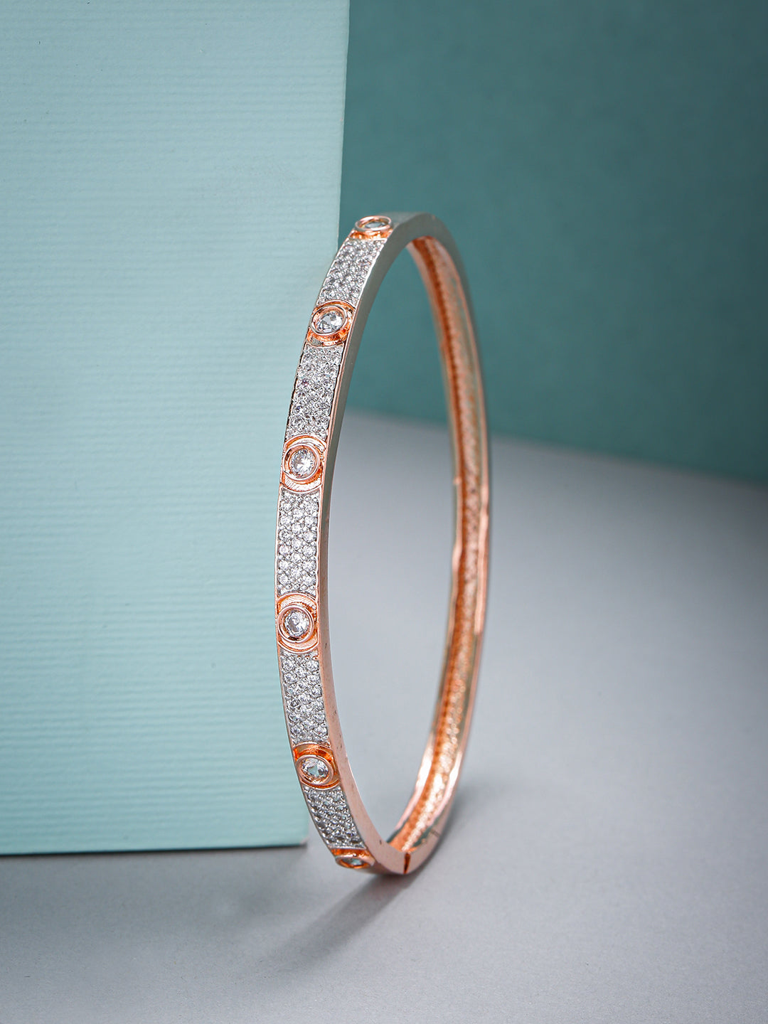 Rose Gold-Plated American Diamond Studded Bracelet