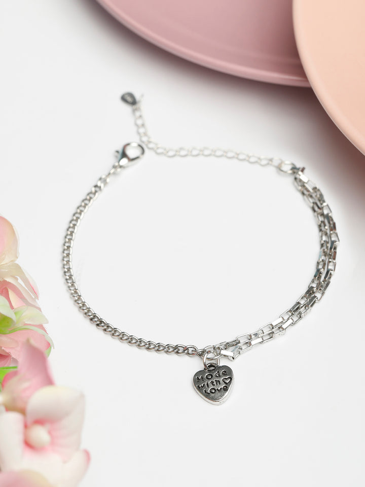 Contemporary Silver Plated Heart Link Bracelet