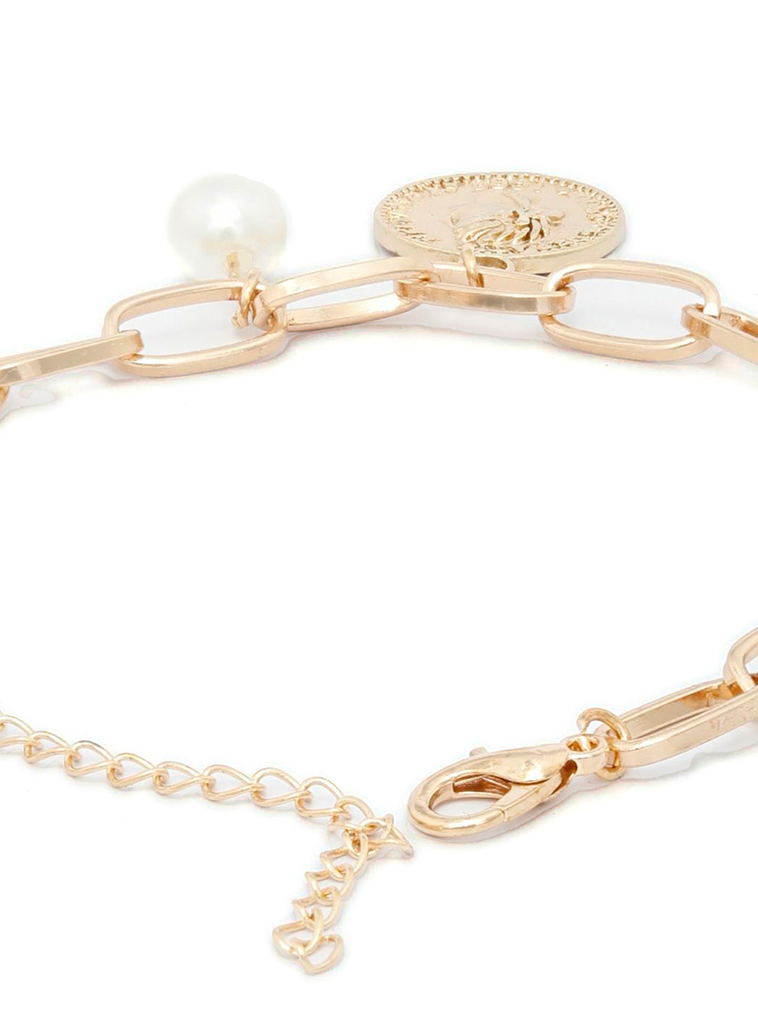 White Pearls Rose Gold Plated Coin Link Bracelet