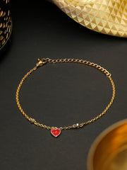 Red Stones Gold Plated Heart Link Bracelet