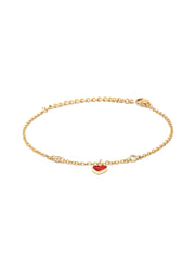 Red Stones Gold Plated Heart Link Bracelet