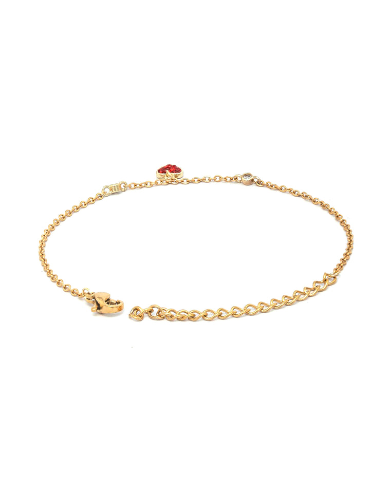Red Stones Gold Plated Heart Link Bracelet