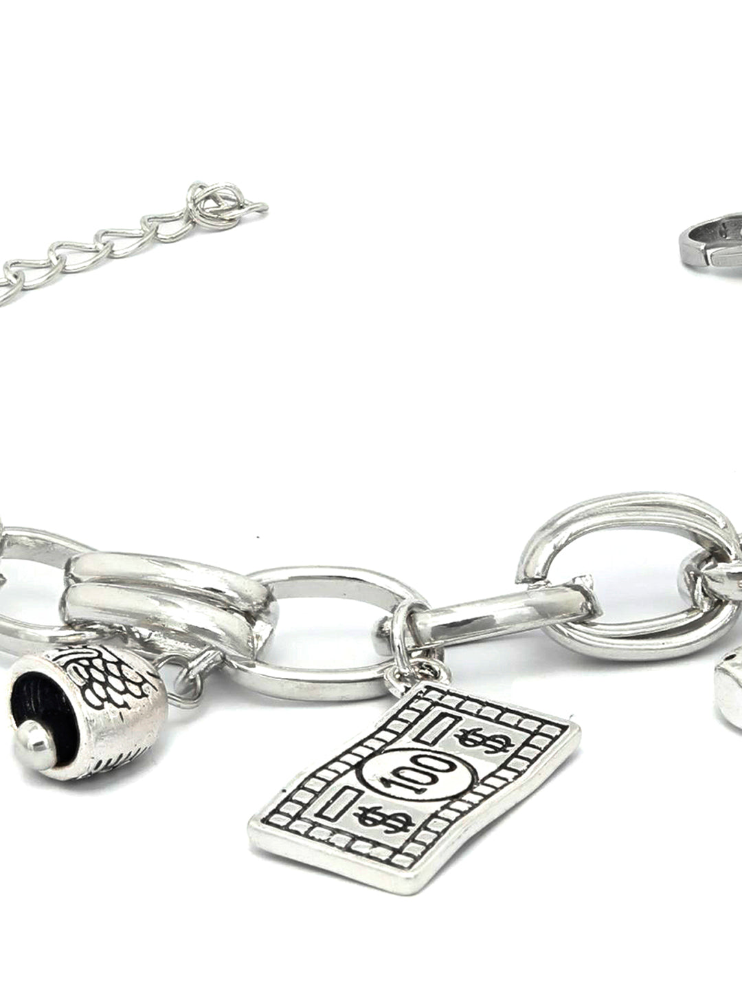 Interlinked Silver Plated Charm Bracelet