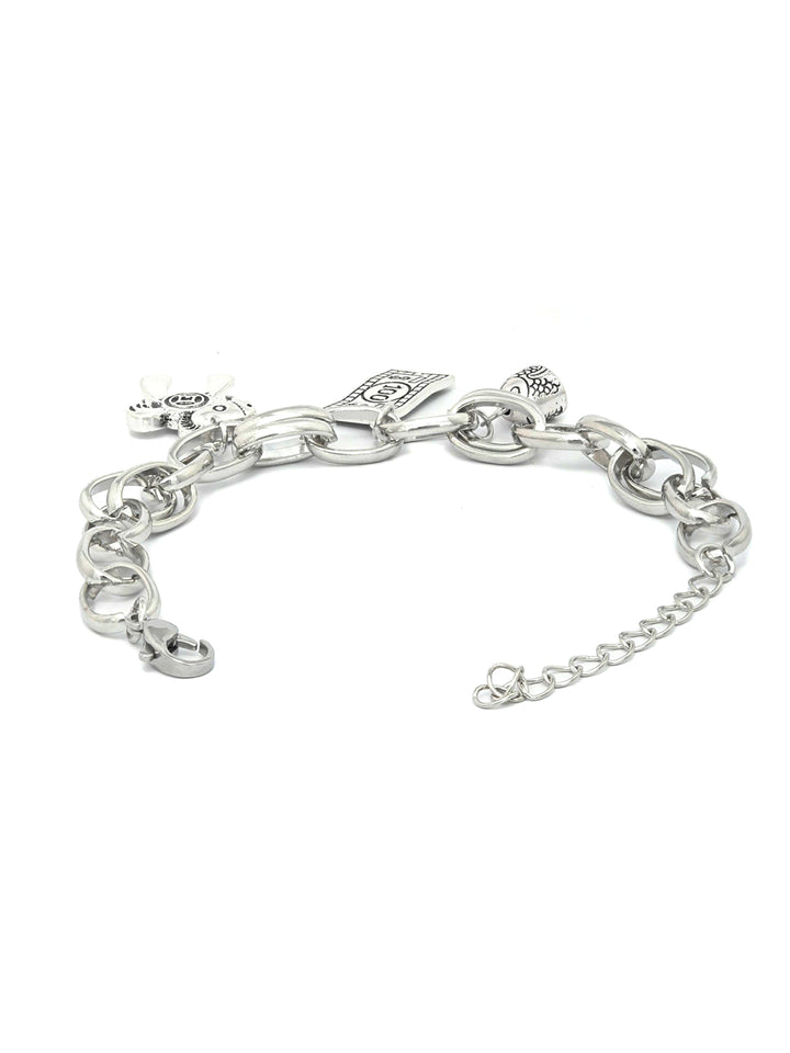 Interlinked Silver Plated Charm Bracelet