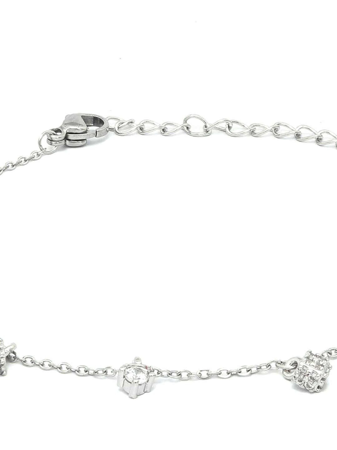 American Diamond Silver Plated  Square Box Link Bracelet