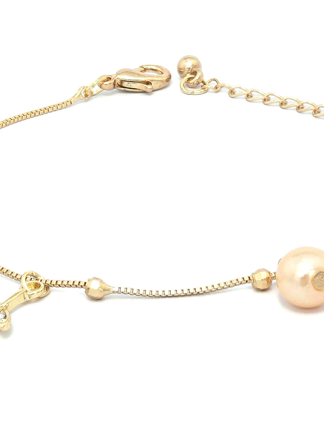 American Diamond Pearls Gold Plated Fishtail Link Bracelet