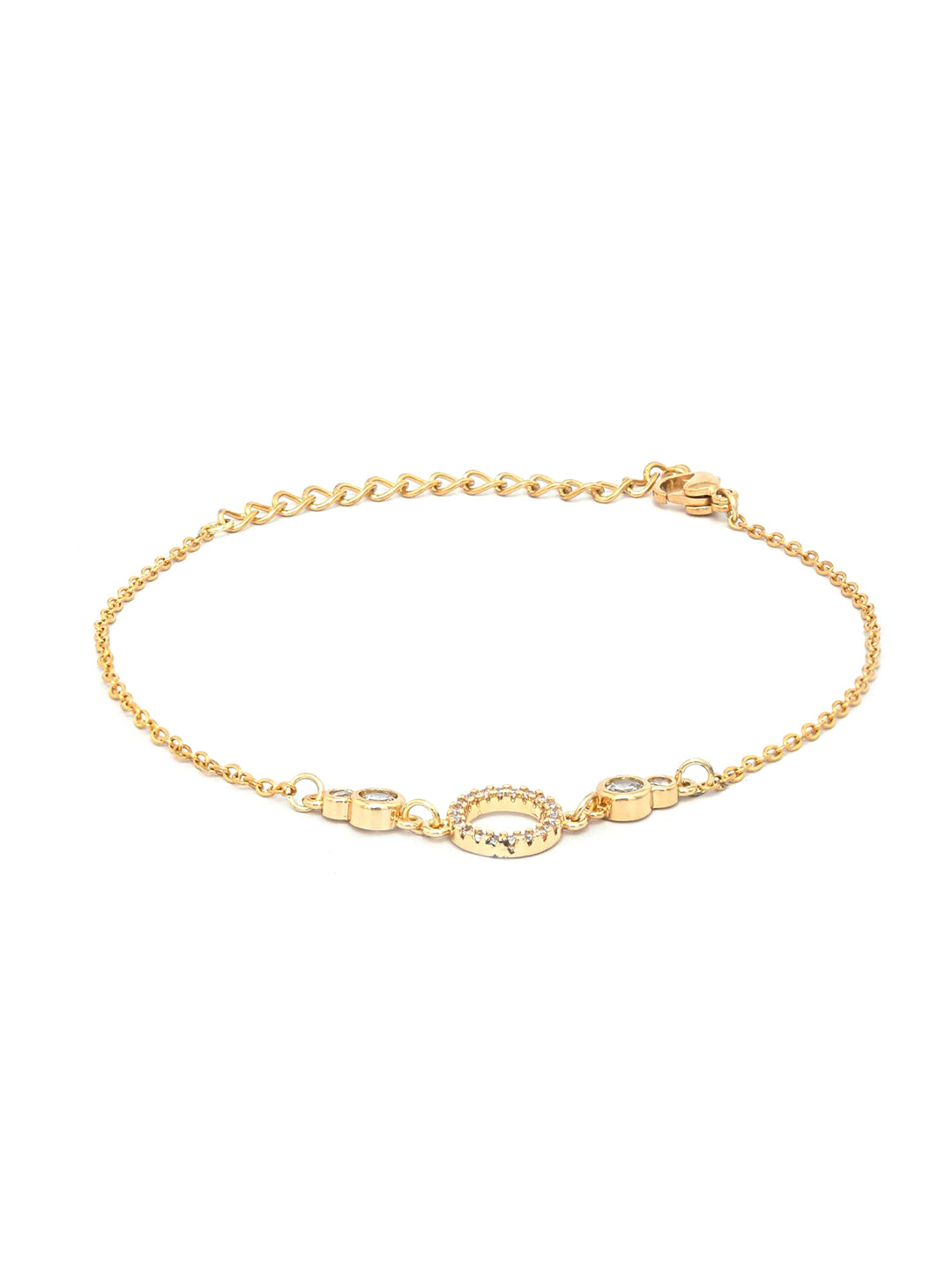 American Diamond Gold Plated Link Bracelet In Circle