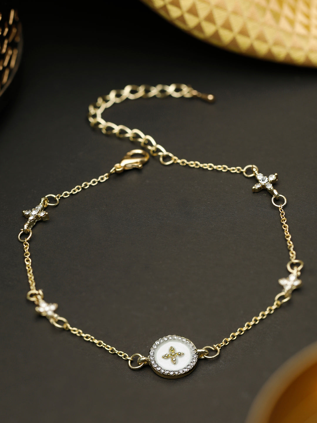 Star Struck -  White American Diamond Gold Plated Link Bracelet