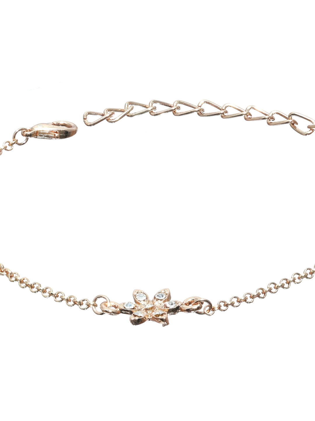 Prita Floral American Diamond Rose Gold Plated Link Bracelet