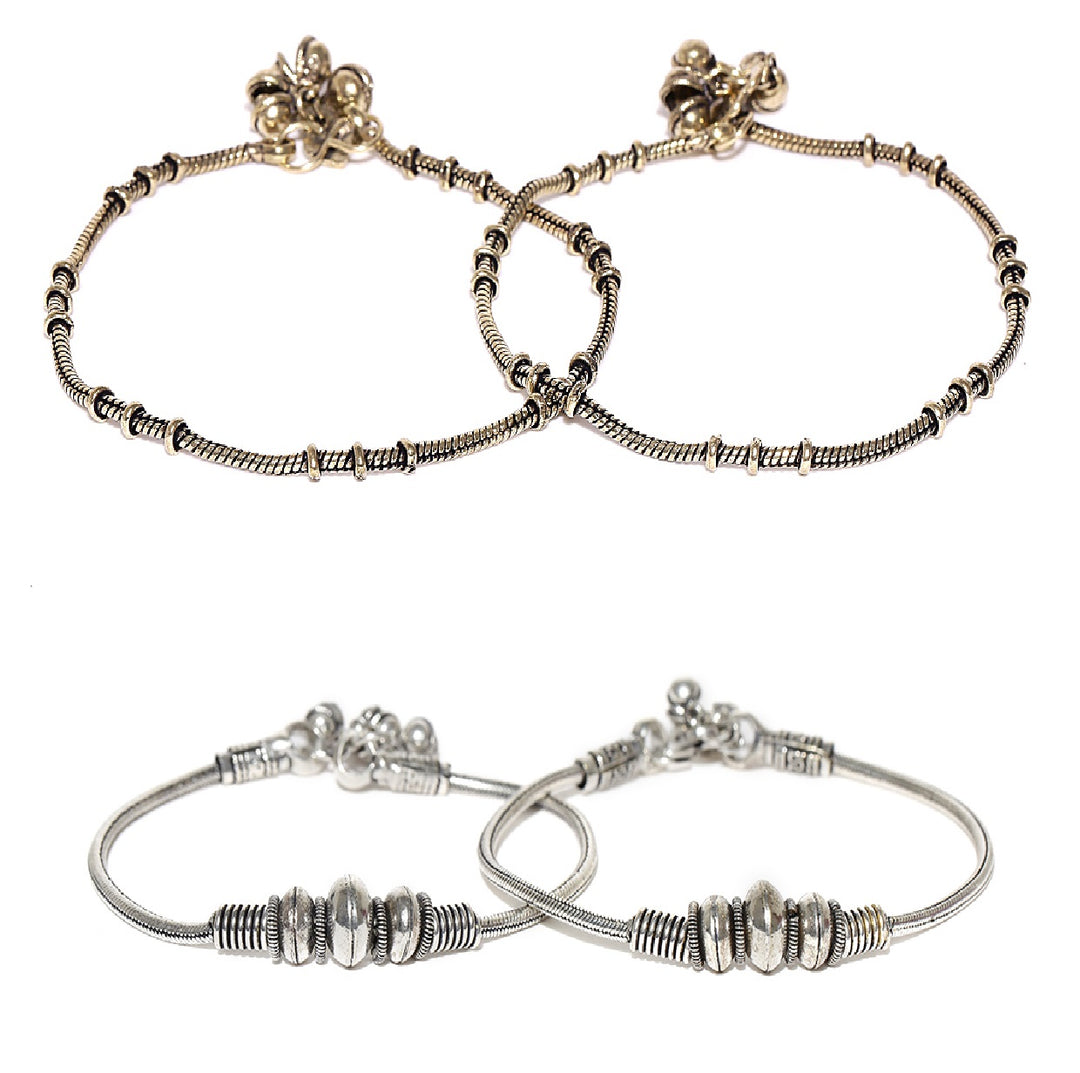 Pair of 2 Oxidized Gold and Silver-Plated Anklets