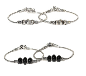 Pair of 2 Oxidized Beaded Anklets