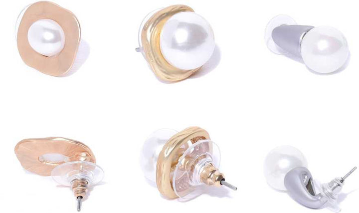 Gold and Silver Pearl Stud Earrring , Combo of 3