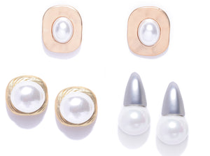 Gold and Silver Pearl Stud Earrring , Combo of 3