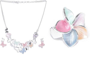 Silver Plated Multicolor Enammelled Necklace With Earrings And Ring