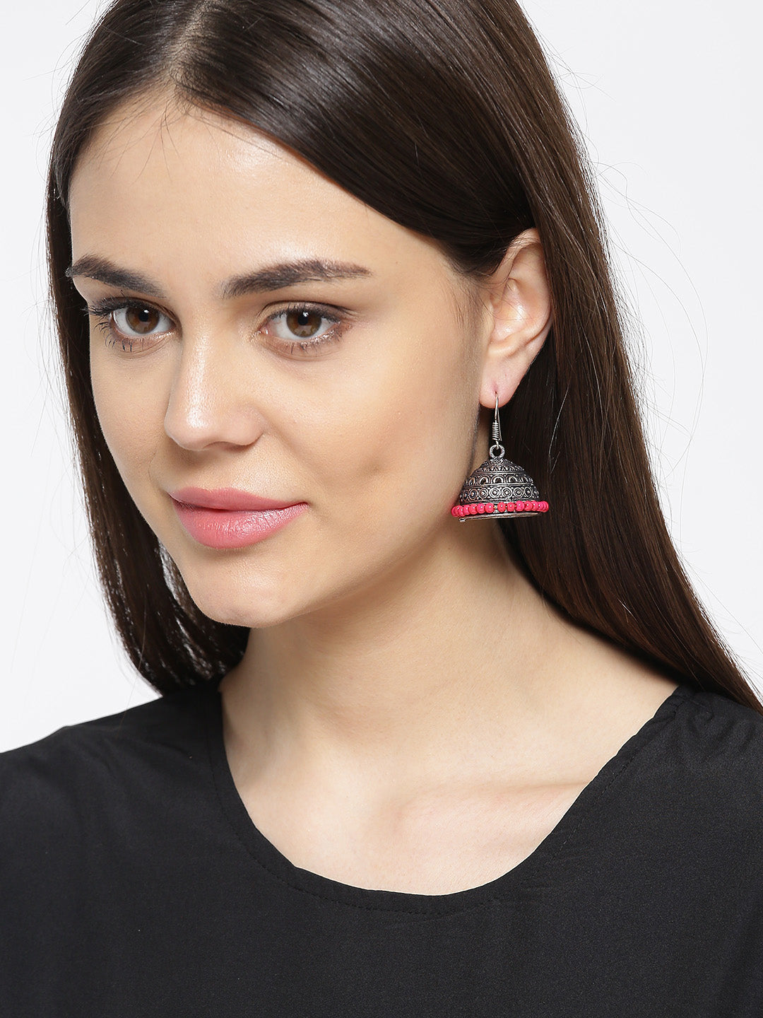 Stunning German Silver Oxidized Red Beaded Jhumki/Earrings