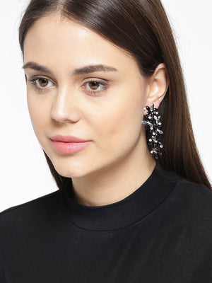 Fashion Pierced Dangling Earrings Flower Party Wear White Stones For Women & Girls