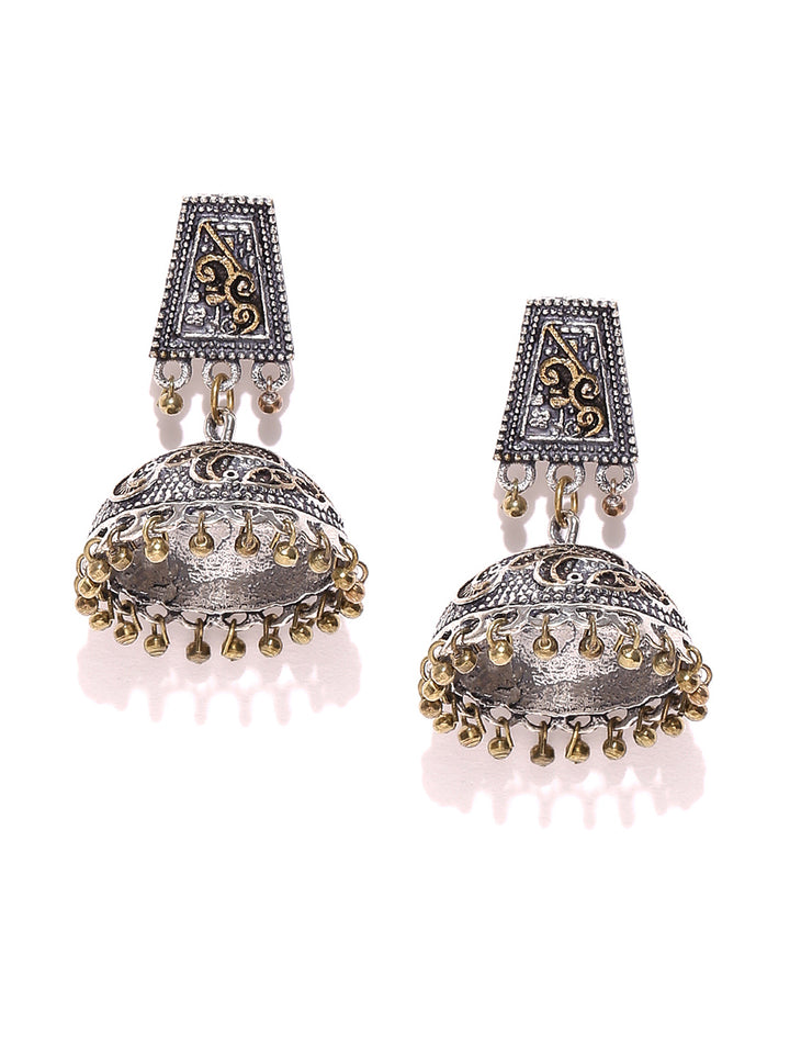 German Silver Double Tone Jhumki/Earrings For Womens & Girls