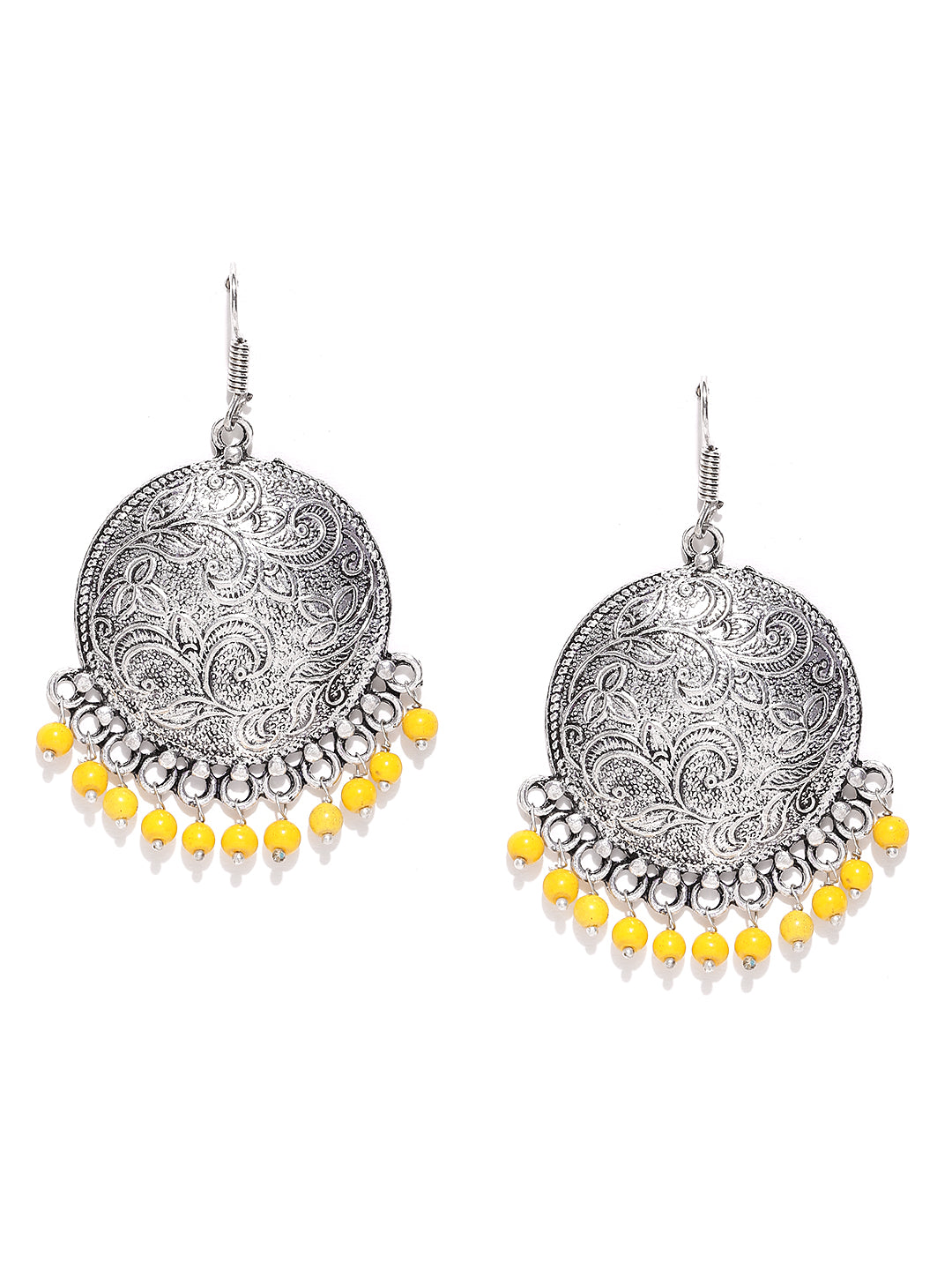 Silver Plated Yellow Beaded Dangle & Drop Earring For Women & Girls
