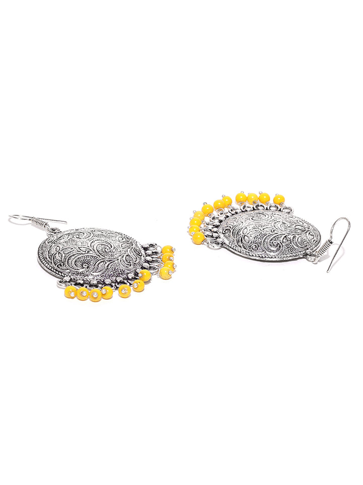 Silver Plated Yellow Beaded Dangle & Drop Earring For Women & Girls