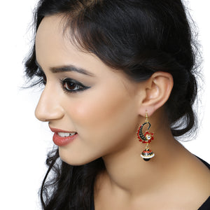 Pearl With Red & Black Stone Traditional Ethnic Indian & Drop Earrings For Girls & Women