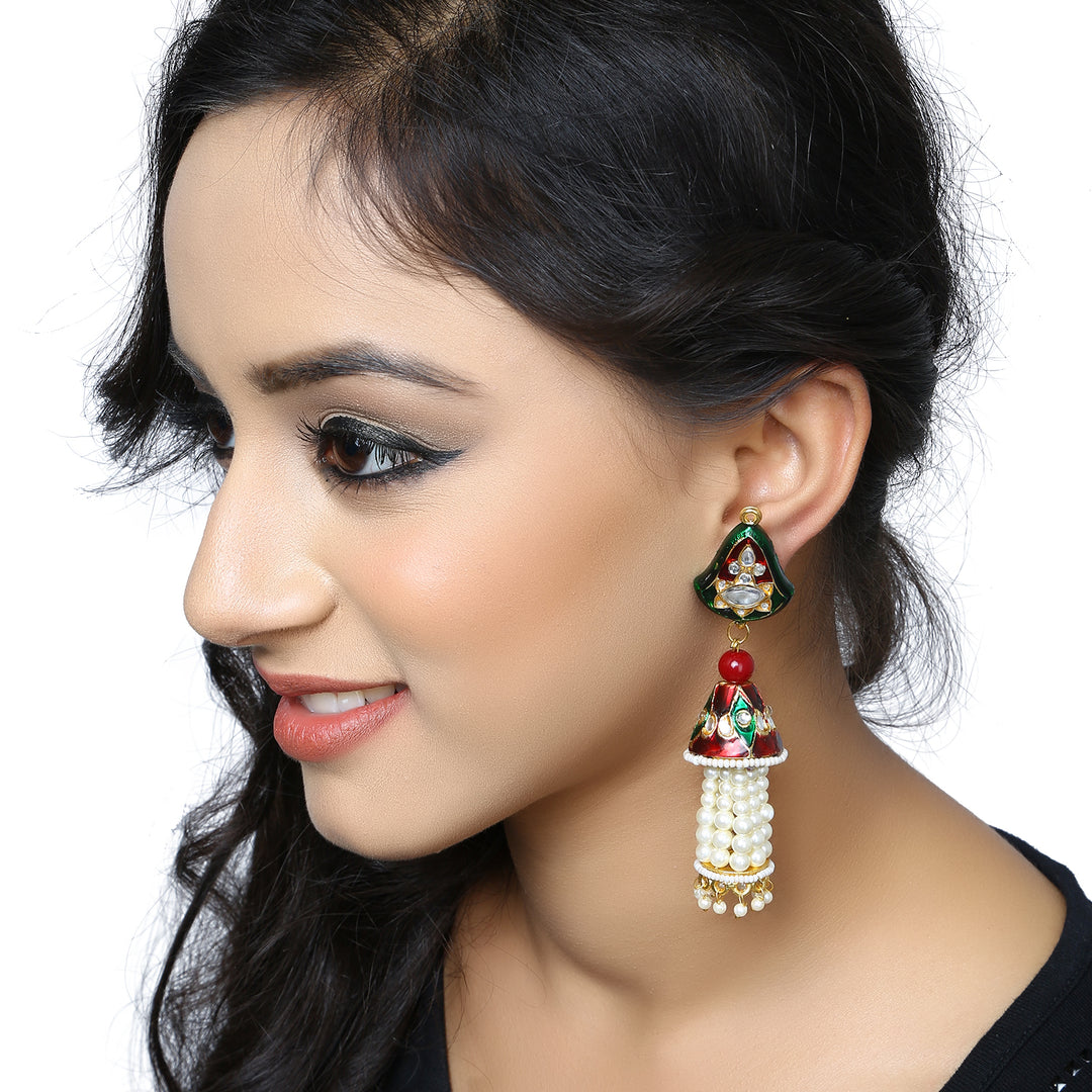 Shining Stylish Fancy Party Wear Traditional Pearl Jhumka/Jhumki Earrings For Girls And Women