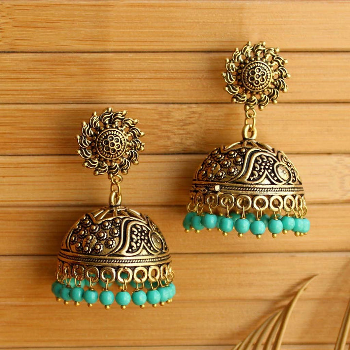 Gold Plated Green Pearl Hangging Fancy Party Wear Jhumki / Jhumka Earrings For Women