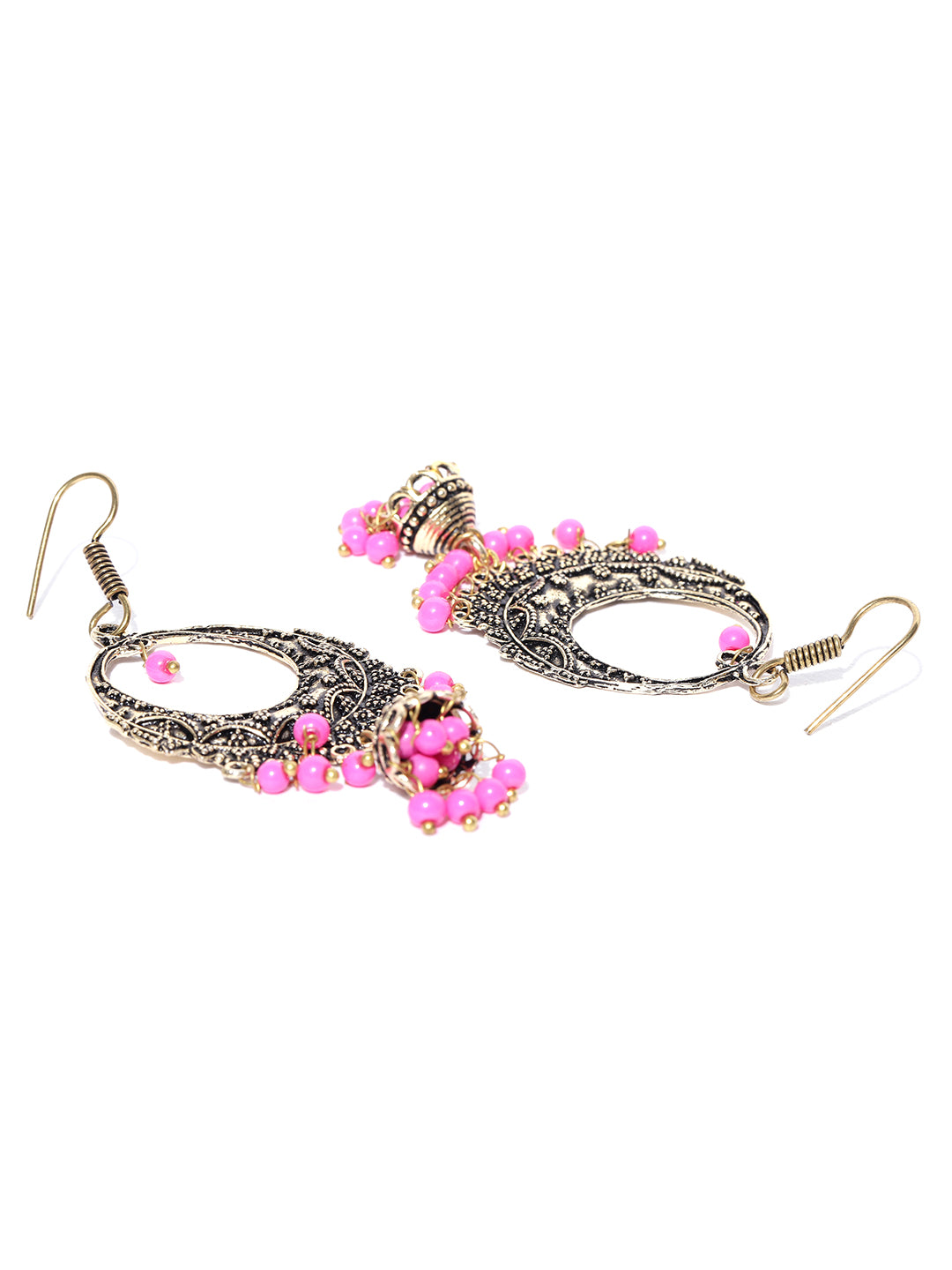 Rose Cut Pink Tourmaline Dangle Earrings with imported Silver Indian Dangles  & Bells | diana alexander design