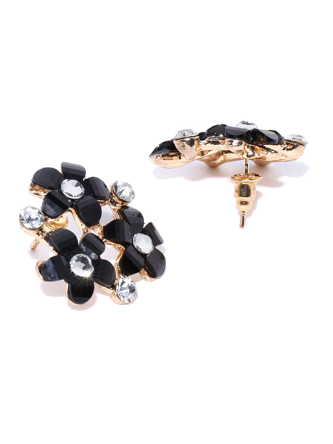 Designer Gold Plated Flower Design Stylish Trendy Latest Collection Black Drop Earrings For Women And Girls