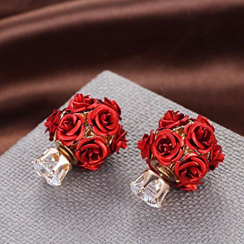Rose Shape Two Sided Fancy Party/Workwear Wear Earrings For Girls And Women (Red)