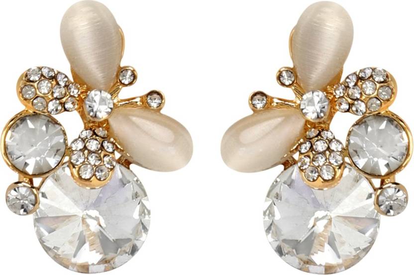 Trendy Black American Diamond Floral Designer Stunning Stud/Tops Earrings For Women/Girls
