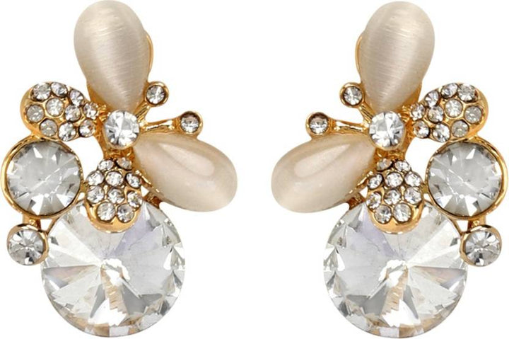 Trendy Black American Diamond Floral Designer Stunning Stud/Tops Earrings For Women/Girls