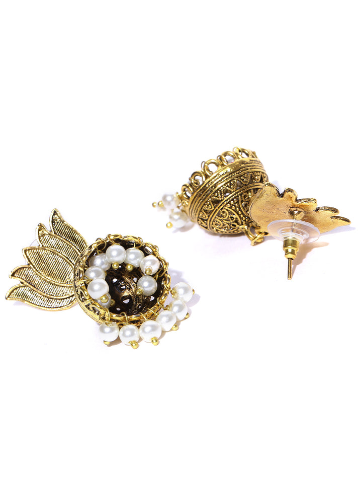 Lotus Inspired Oxidized Brass Metal/German Silver Jhumki/Earring For Women Or Girl
