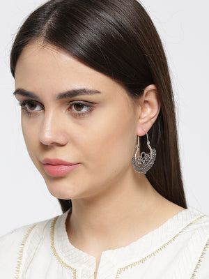 Bollywood Fashion Tibetan Oxidized/German Silver Hoop Earrings For Women/Girls