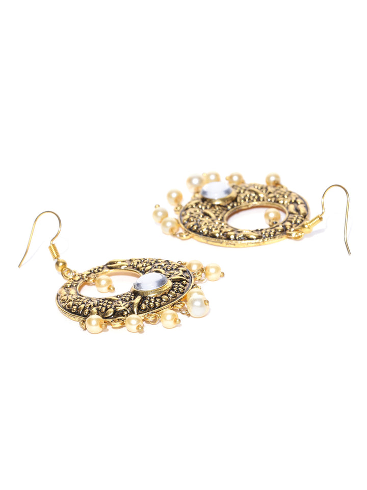 Brass Floral Chandbali Earrings With Pearl For Girl And Women